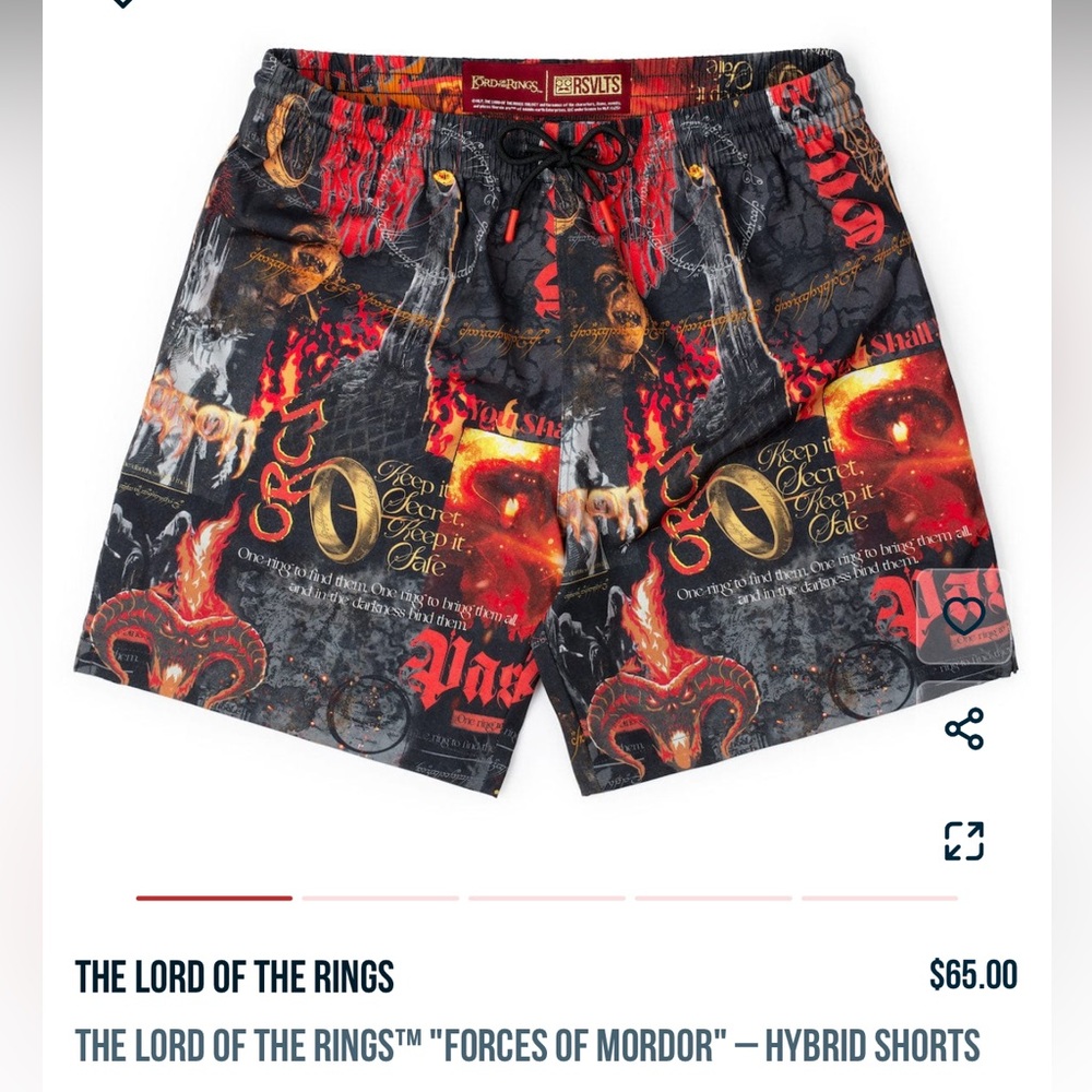 RSVLTS x Lord of the Rings “Forces of Mordor” Hybrid Shorts - L